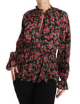 DOLCE & GABBANA Blouse Rose Print Black Floral Shirt Top IT36/US2/XXS