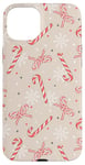 Coque pour iPhone 15 Plus Coquette de Noël en forme de canne à sucre d'orge beige neutre