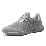 Men Jogging Shoes Big Size 48 Sneakers Weave Casual Sport Shoes Men Lightweight Mesh Outdoor Flat Lace-Up Walking Shoes Gray