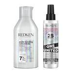 Redken, Routine Réparatrice pour Cheveux Abîmés et Sensibilisés, Colorés ou Naturels, Répare et Renforce la Fibre, Transformation Immédiate, Acidic Bonding Concentrate