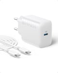 Anker 20W Chargeur USB C, Anker Chargeur Mural USB-C pour iPhone 15 / iPhone 15 Plus/iPhone 15 Pro/iPhone 15 Pro Max/iPad Pro 12.9" / 11" / iPad et Plus Encore (avec câble USB-C 150cm)