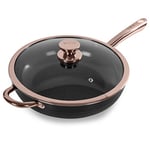 Tower T800003RB Linear Non Stick Induction Saute Pan With Lid, Bonded Stainless Steel Base, Black And Rose Gold, 28 cm