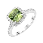 18ct White Gold 1.84ct Green Tourmaline and Diamond Halo Ring