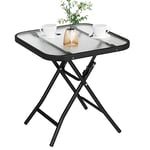 eSituro Table de Jardin Pliante, Table Basse Table de Balcon, Table Pliante Table d'Appoint extérieure pour Terrasse en Verre Trempé, Noir+Transparent, Carrée 46x46x48cm SCPT0042