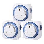 HBN Mechanical Timer Plug Socket, 24 Hour Programmable Energy Saving Compact UK Plug-in Indoor Timer Socket for Lights, Lamp and Home Appliances (13A/3120W, 3 Pack)