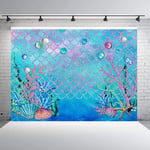 Avezano Little Mermaid Scales Photography Backdrop Under The Sea Princess Girl Background for Birthday Party Ocean Theme Baby Shower Party Decorations (8x6ft)