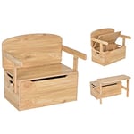 RELAX4LIFE 3 en 1 Banc de Coffre Jouet Transformable en Bois avec Boîte de Rangement, Ensemble de Table et Chaise, Coffre à Jouets Enfant Convient pour Maison et Maternelle (Naturel)