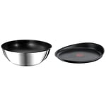 Tefal Ingenio Preference Poêle wok 26 cm, Empilable, Acier inoxydable, Revêtement antiadhésif sûr & Ingenio Eco Resist Poêle à crêpe 27 cm, Empilable, Fonte d'aluminium, Revêtement antiadhésif