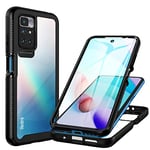 CENHUFO Coque Xiaomi Redmi 10, Antichoc Housse avec Protection écran, 360 Degrés Protégé Téléphone Etui Robuste Double Face Bumper Transparent Case Portable Intégrale Coque pour Redmi 10 - Noir