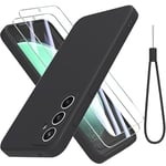 THIYUFUNS Silicone Liquide Coque pour Samsung Galaxy S23 FE 5G avec 2 Verre trempé,Intérieur Microfibre Etui de Protection Contre Les Chutes Antichoc Housse pour Samsung Galaxy S23 FE 5G - Noir