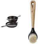 Lodge 3 Litre / 3.2 Quart Pre-Seasoned Cast Iron Combo Cooker & Lodge SCRBRSH 25.4 cm / 10 inch Scrubbing Brush, Brown