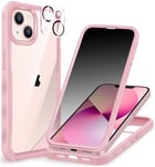 CENHUFO Anti Espion Coque iPhone 14 / iPhone 13, avec Protection écran Verre Trempé Anti Espion et Protecteur Caméra [9H HD] 360° Antichoc Téléphone Housse Double Face Case Intégrale Etui - Rose