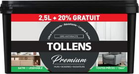 Peinture Tollens premium murs, boiseries et radiateurs gris anthracite satin 2,5L +20% gratuit