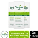 3 Pack Simple Kind to Skin 12H Moisturisation Light & Rich Moisturiser, 125ml