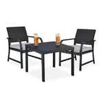 Relaxdays Ensemble de Jardin, Table et 2 chaises, Aspect rotin, avec Coussins, Acier et Plastique, Noir