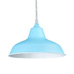 Relaxdays Suspension luminaire lampe à suspension abat-jour en métal couleur pétante HxlxP: 112 x 28 x 28 cm style industriel hauteur réglable, bleu clair