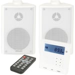 Wall Mounted Mini Bluetooth Amplifier & White Wall Speakers Kit Stereo HiFi Amp