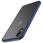 TENDLIN Compatible with iPhone XR Case Translucent Matte Hard Back with Soft Silicone Bumper Comfortable Case (Blue)