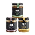 Heather, Blossom, and Signature Trio of Honey from The Scottish Bee Company 227g x 3 - Heather, Blossom and Signature Honey Gift Bundle - Pure, Natural, Soft Set Honey Made in the UK