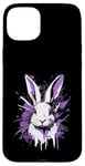 Coque pour iPhone 15 Plus Lapin blanc avec éclaboussures violettes