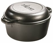 Lodge L8DD3 4.73 Litre 5 Quart Pre Seasoned Cast Iron Double Dutch Oven With Lo