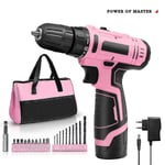 Rosa Power Pink Borrsett för Kvinnor 20v Sladdlös Borrmaskin Verktygssats för Kvinnor Li-ion Elektrisk Borr, Borrsett med Verktygsväska, Batteri, Laddare