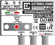 (ECO) ASS25-UReg(4G/5G)/2OUT - Amplificateur d'antenne TV avec Filtre LTE 4G et 5G (sélectionnable), amplificateur d'antenne de Poteau, 1 entrée UHF, Gain 25dB, amplificateur d'antenne 2 Sorties