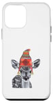 Coque pour iPhone 12 mini Mère de cerf faon mignon portant un chapeau d'hiver tricoté dessin croquis