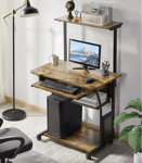 Compact Computer Desk Rustic Metal Workstation Small Industrial Home Office Tray