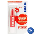 3x Labello Lip Balm The Colored Crayon Poppy Red 85131