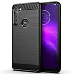 PIXFAB For Motorola G8 Case, [Slim Fit] Shockproof Brushed Carbon Fibre [Protective Case] Cover, Gel Rubber Phone Case With [Screen Protector] For Moto G8 XT2045 (6.4") - Black