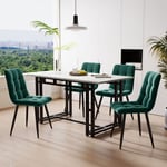 Redom - Table à manger noire 120x70 cm avec 4 chaises, ensemble de table à manger de cuisine moderne, chaises de salle à manger en velours vert