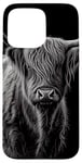 iPhone 15 Pro Max Highland Cattle Cow Simple Drawing White And Black Graphic Case