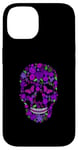 Coque pour iPhone 14 Fleur noire en sucre Motif tête de mort Violet