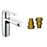 GROHE Get & UK Adaptors - Bathroom Wash Basin Mixer Tap with Pop-Up Waste Set (Metal Lever, 35 mm Ceramic Cartridge, Water Saving Mousseur 5.7 l/min, Tails 3/8 Inch), M-Size 159 mm, Chrome, 23454000