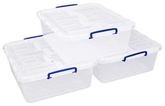 Really Useful Plastic Storage Box 31.5 Litre Clear Winged Lid (Pack of 3)