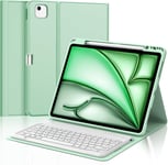 Clavier pour iPad Air 13 Pouces,Coque Clavier iPad Air 13 Pouces 2024 M2,AZERTY Français Clavier Magnétique Détachable Bluetooth pour iPad Air 13 2024,Vert Clair