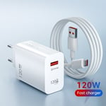 120W USB-laturi Nopea lataus QC3.0 USB C-kaapeli Tyypin C-kaapeli Matkapuhelinlaturi Huawei Samsung Xiaomi Quick Charge EU-Valkoinen-10A