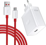 65w Chargeur Rapide Avec Câble Usb C 1m Supervooc Charge Pour Oneplus 10 Pro North Ce 2 Lite,Chargeur Rapide Vooccharge Avec Câble Usb Type-C Pour Oppo Find X5 X3/2 Neo/Reno10/8/7 Pro,Realme Gt Neo 2