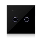 KETOTEK Interrupteur Connecté WIFI Noir 2 Gang 1 Voies Compatible avec Alexa, Interrupteur Tactile Mural WiFi Double Gang Contrôle de Tuya/Smart Life APP, Neutre/sans Neutre Disponible