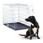 Relaxdays Dog Cage, Home & Car, HxWxD: 72 x 63 x 93.5 cm, Foldable Crate with Floor & Door, Steel, Various Sizes, Silver