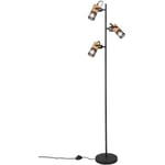 Tosh Lampadaire 3 Cylindres en Cage Métal Noir Mat et Bois h. 150cm