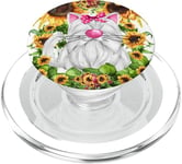 White Cat Watercolor Graphic For Cat Mom Sunflower Floral PopSockets PopGrip pour MagSafe