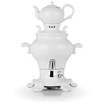 BEEM ODETTE BLANC+ Samovar – 5 l | Porcelaine | Théière turque électrique | 1800 W | Théière en acier inoxydable de 1,3 l avec passoire | Bouilloire de 5 l | Distributeur avec commande à une main