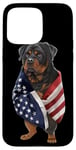 Coque pour iPhone 15 Pro Max Chien Rottweiler patriotique enveloppé dans un drapeau américain américain