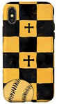 Coque pour iPhone X/XS Coque Pop Art jaune motif damier baseball