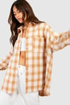 Womens Oversized Checked Shirt - Beige - 10, Beige