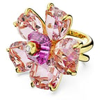 Swarovski Bague de cocktail Florere, motif fleur en cristaux roses, anneau double tige, placage ton or