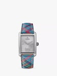 Vivienne Westwood VV297SLMT Women's Shacklewell Rectangle Dial Leather Strap Watch, Silver/Tartan