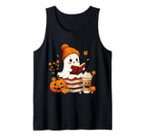 Cute Ghost Reading Book Lovers Halloween Ghost Coffee Cozy Tank Top